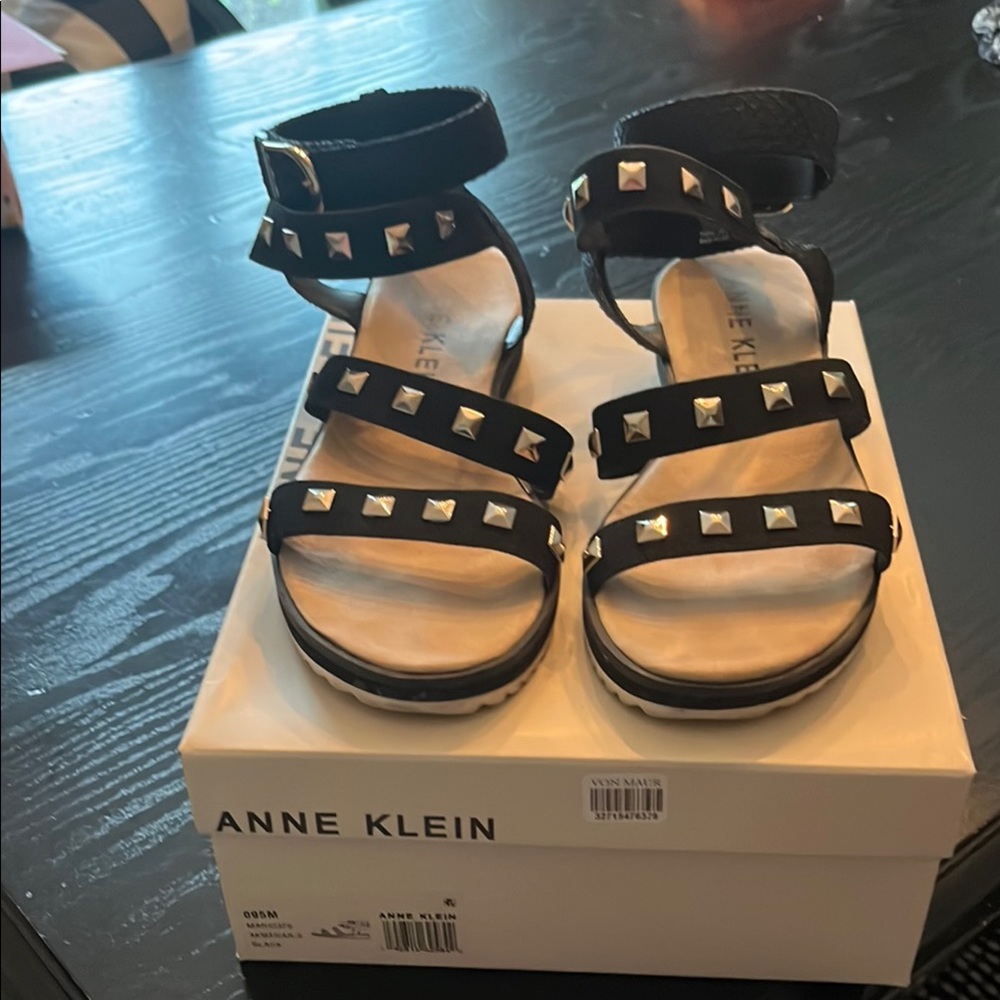 Anne Klein Black Studded Sandals